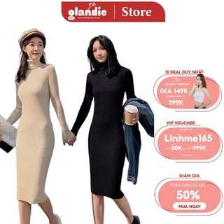 Váy len body cổ lọ dài qua gối Glandie chất len dày dặn chiều dài 115cm