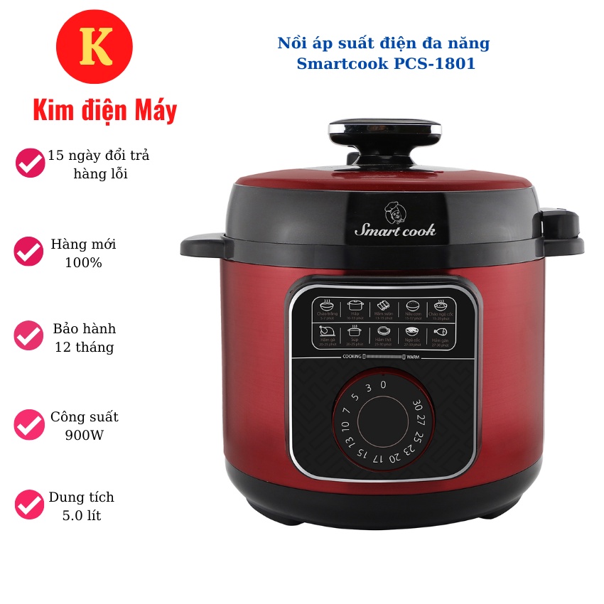 Nồi áp suất điện Smartkooc PCS-dung tích 5 lít công suất 900W-Hàng chính hãng cao cấp-bảo hành 24 tháng toàn quốc