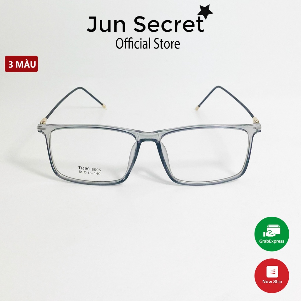 Gọng kính cận nam nữ cao cấp Jun Secret chất liệu nhựa dẻo, tròng kính 0 độ chống bụi, chống tia UV JS80A95