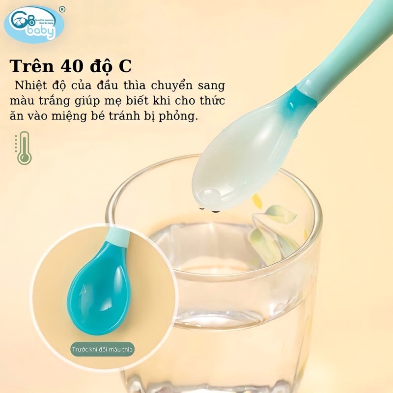 {Nhùn nhùn}Set 2 chiếc Thìa /dĩa ăn dặm báo nóng cảm ứng nhiệt, uốn cong Gb-Baby