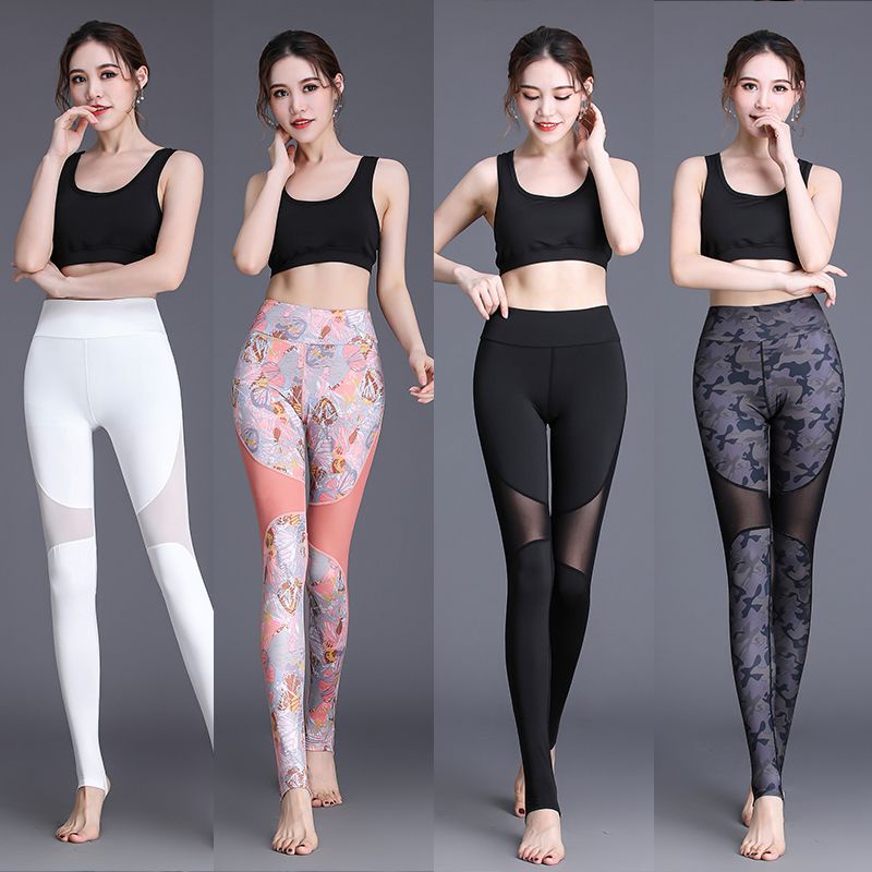 High-elasticity tight-fitting lưới quần yoga | High-waisted hip-raising chạy thể thao và quần thể dục | Pieced yarn quick-drying giày dép đáy quần