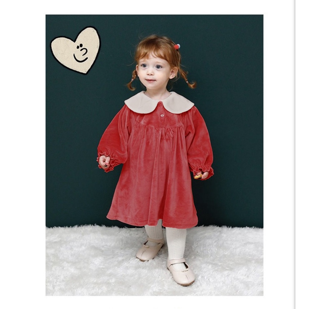 Váy nhung cổ thêu hình thỏ cho bé VMI005