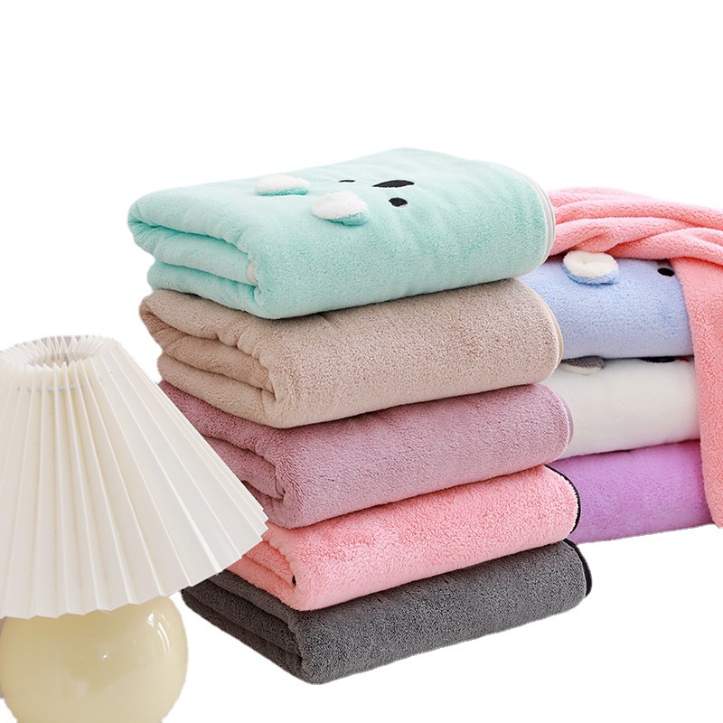 Khăn Tắm Vải Lông Cừu San Hô Dày Dặn Mềm Mại Thấm Hút Nước Khô Nhanh Cho Bé
