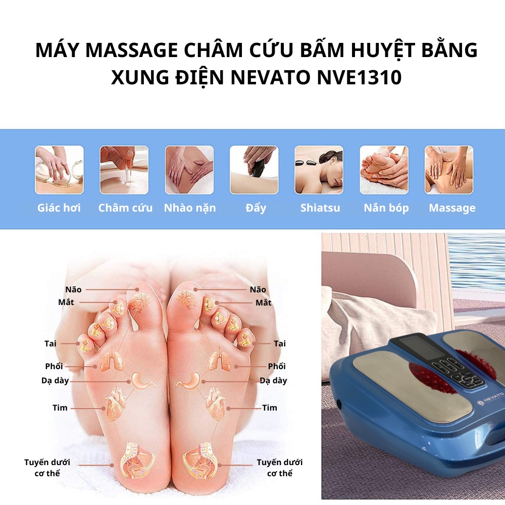 Combo Máy Massage Châm Cứu Chân Và Toàn Thân Tăng Lưu Thông Khí Huyết Bằng Xung Điện Nevato NVE1310 Và 3 Hộp Cao Xoa Bóp