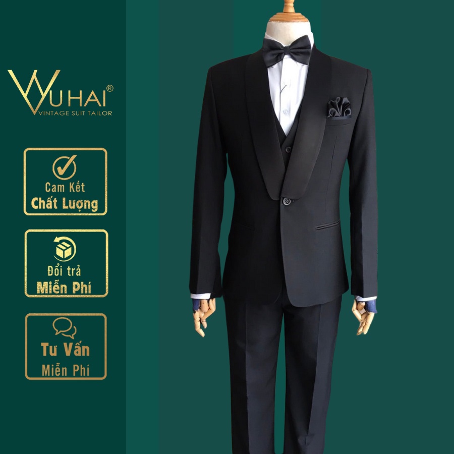 Vets chú rẻ đẹp, dáng áo 1 cúc đen cổ sam-VuHai