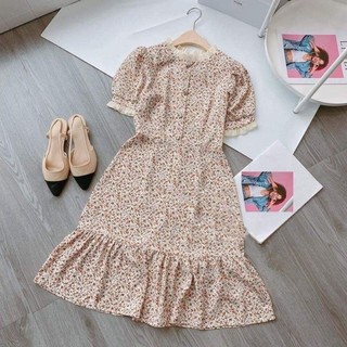 Đầm lụa hoa viền bèo tiểu thư