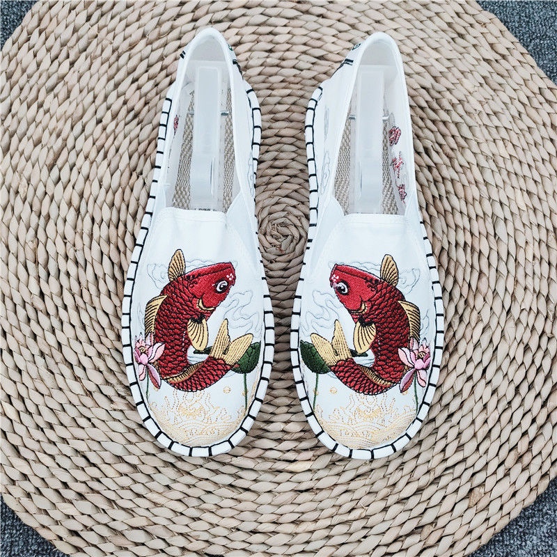 Giày Lười Vải Canvas Thêu Họa Tiết Phong Cách Trung Hoa Thời Trang Cho Nam Và Nữ