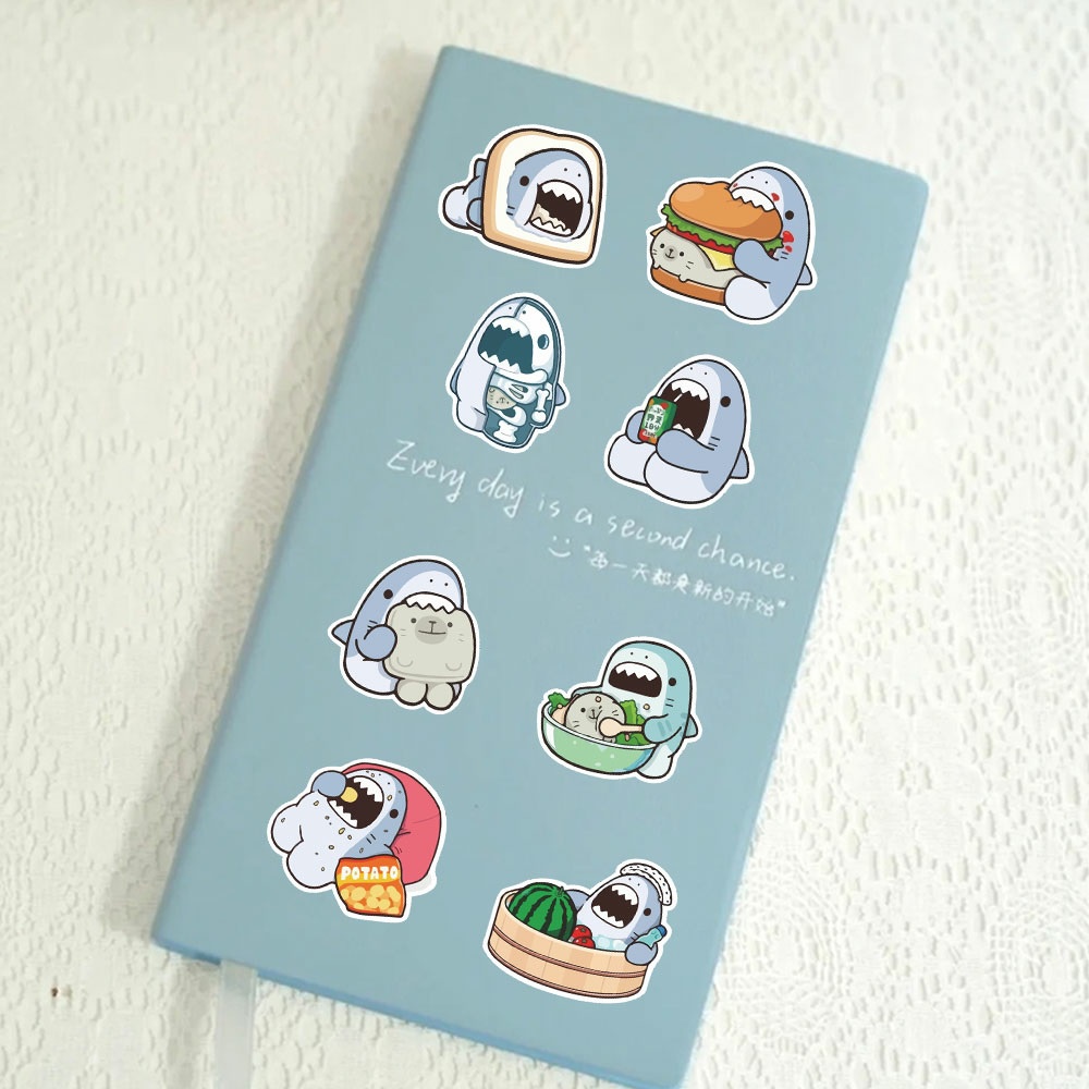 Sticker cá mập nhật bản dễ thương trang trí điện thoại laptop mũ bảo hiểm ván trượt