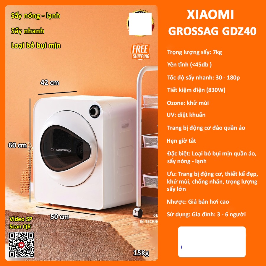 Máy Sấy Quần Áo UV Khử Trùng Ozone Xiaomi Xiaolang 60L/HD-yWWHL01 /Model HD-YWHL04/Grossag GDZ40
