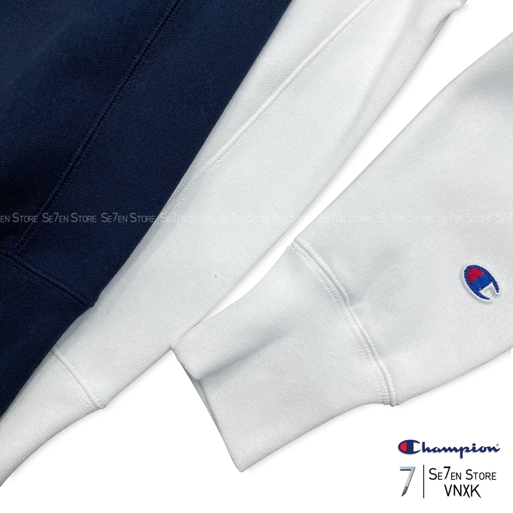 Áo nỉ lót bông CHAMPION - REVERSE WEAVE CREW cổ tròn, tay dài, lót nỉ bông - BLUE NAVY AND WHITE - UNISEX