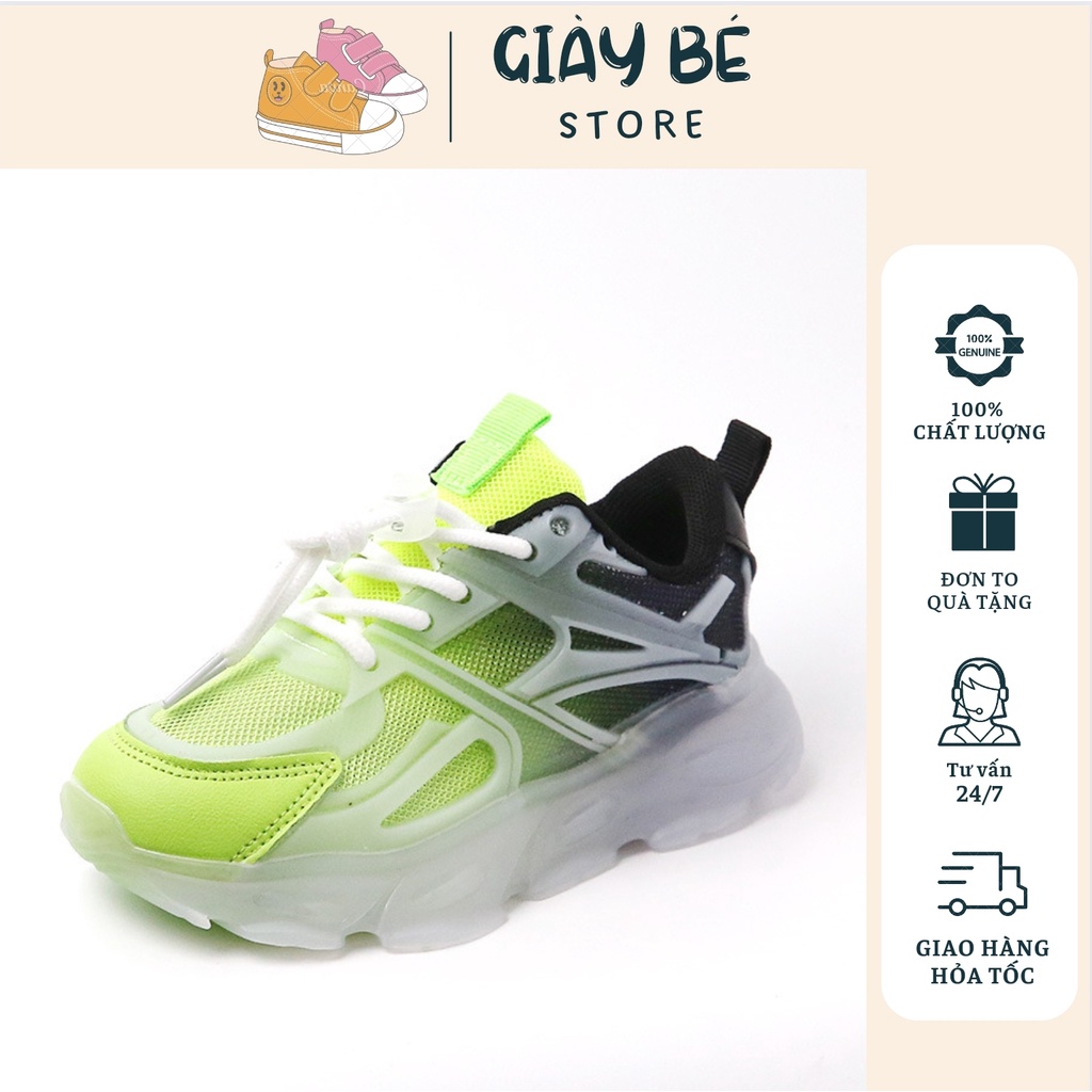 Giày thể thao cho bé gái cao cổ dạ quang, Giày cho bé êm nhẹ quai dán cá tính