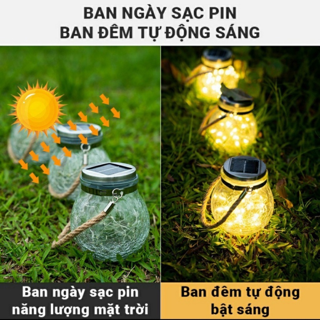 Đèn led trang trí bình thủy tinh tròn treo nhà hàng,cà phê,sân vườn năng lượng mặt trời - New Shopping