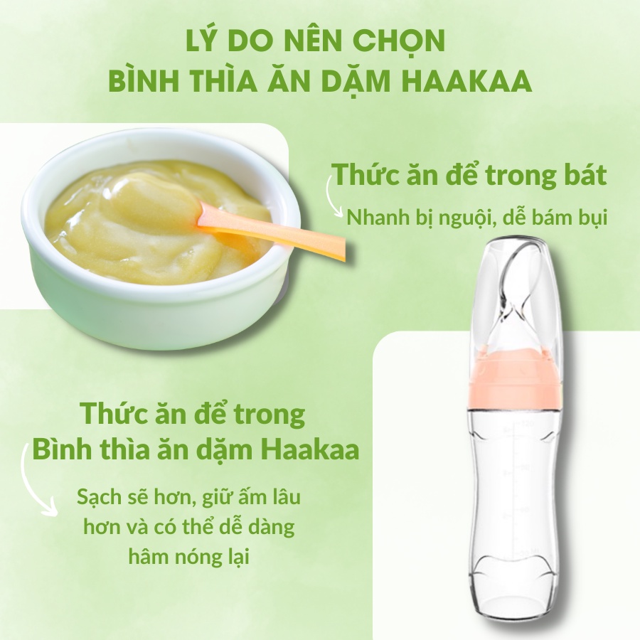 Bình thìa ăn dặm silicon cho bé Haakaa. Dung tích 120ml. Hỗ trợ bé uống sữa, uống nước, ăn cháo