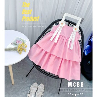 Mcbb 10-38 kg váy 2 dây cho bé gái đính hoa hai tầng trơn váy bé gái đầm công chúa bé gái thời trang trẻ em nữ trắng bộ