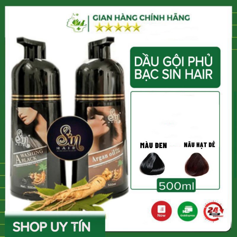 Dầu Gội Phủ Bạc SIN HAIR Nhật Bản 500ML - Thảo Dược Nhuộm Đen Tóc Nâu Tóc Nhân Sâm Nhật Bản