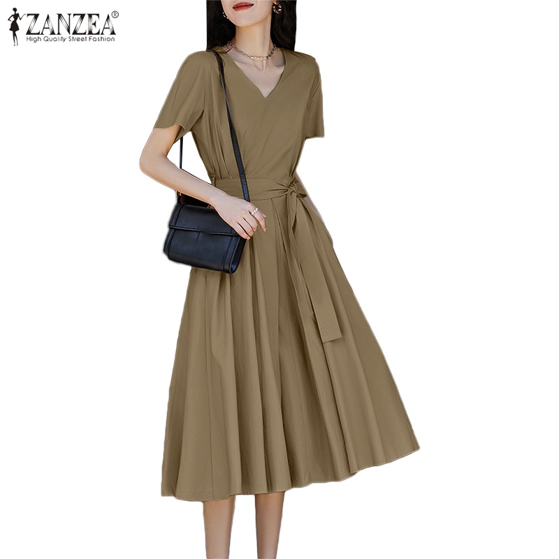 Đầm nữ Zanzea cổ v cột eo thời trang hàn quốc