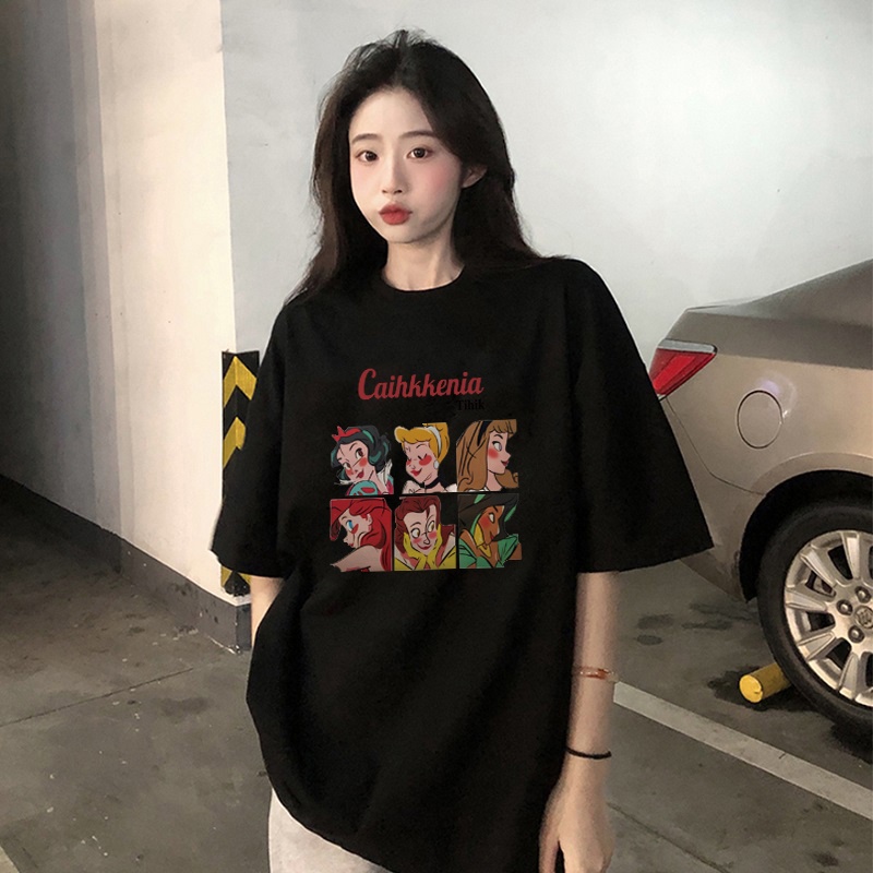 Áo thun SELVZE vải cotton tay ngắn dáng rộng in họa tiết hoạt hình thời trang cho nữ