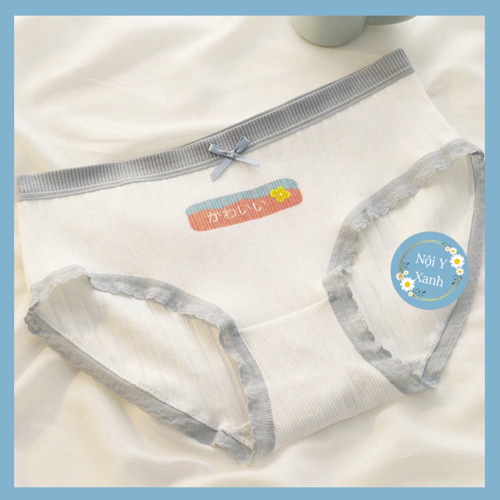 Quần Lót Nữ Cotton Viền Xám Họa Tiết Siêu Xinh 138 nội y xanh, chất đẹp, deal tốt