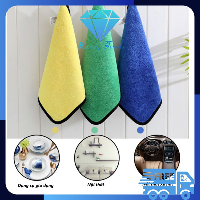 Khăn lau ô tô xe hơi Luxury Towels L03 màu xám 2 lớp cao cấp siêu sạch siêu thấm hút