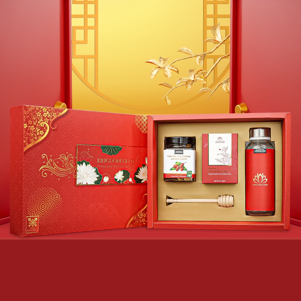 Hộp quà tặng, set quà tặng saffron ngâm mật ong và táo đỏ Kingdom Herb chính hãng