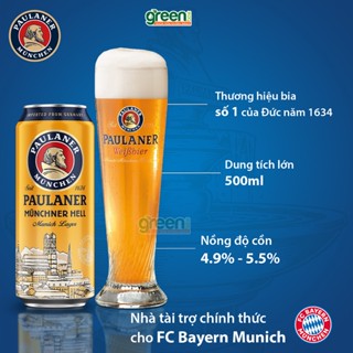 Bia Đức nhập khẩu Paulaner Munchner Hell từ lúa mạch dung tích lớn 500ml hương vị thơm ngon, chất lượng hàng đầu