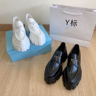 UGQL PRADA gear thick bottom platform shoes women's pointed triangle label one-pedal loafu shoes high-rise small leather women's shoes