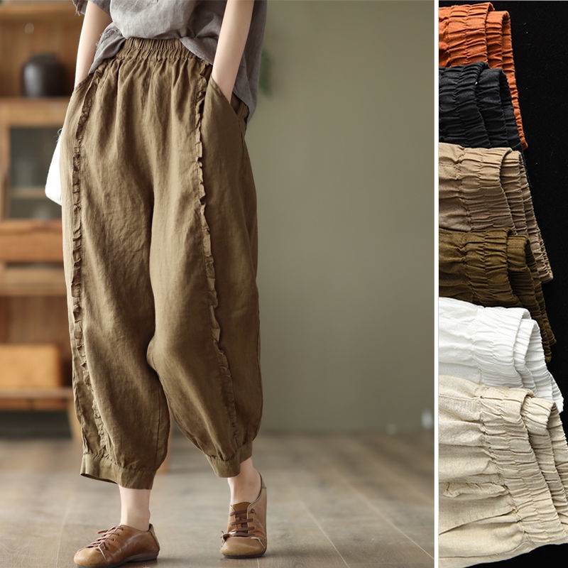 Quần Harem Cotton Màu Trơn Lưng Cao Phong Cách Retro Mùa Hè Mới