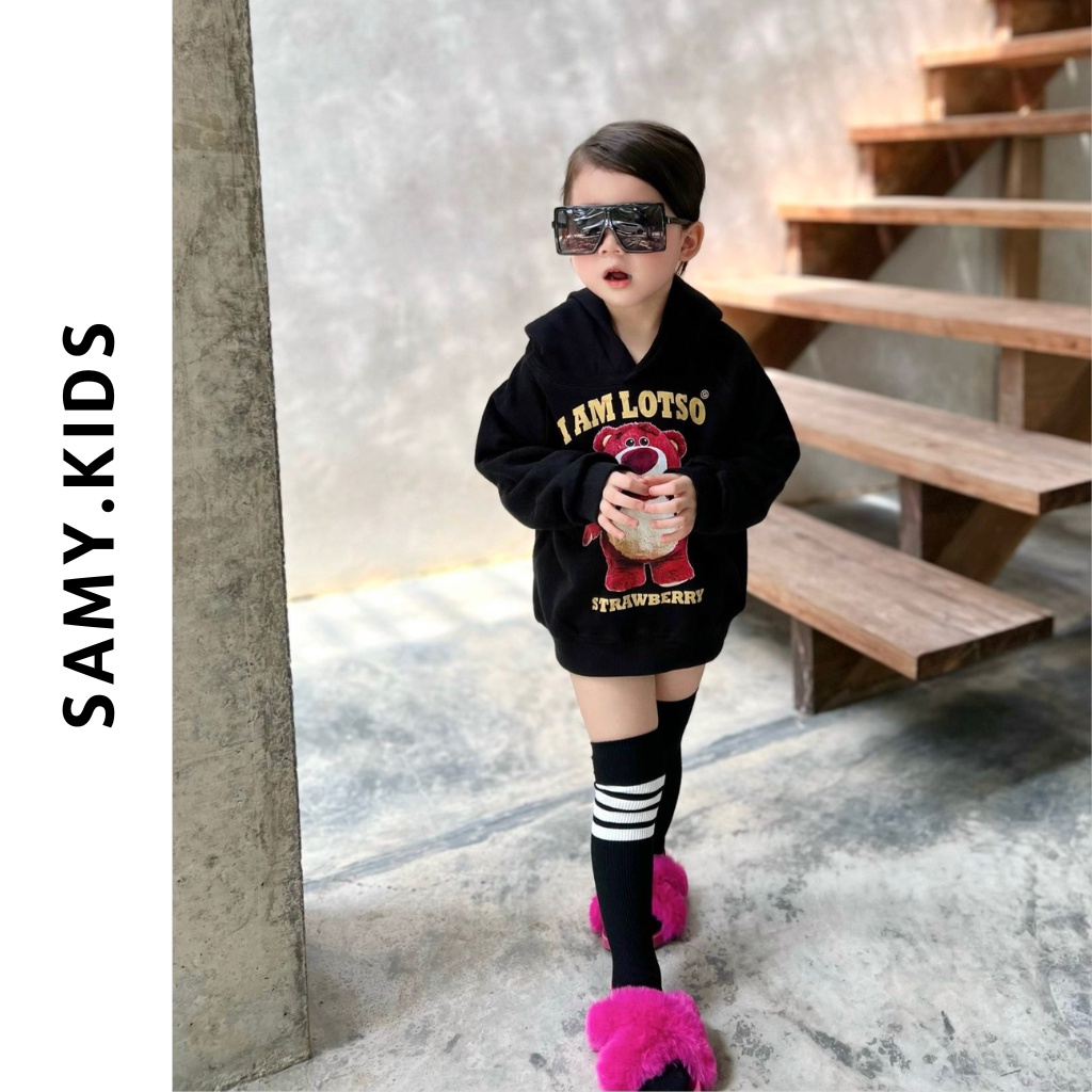 Áo nỉ thu đông Lotso cho bé trai gái chất cotton, áo hoodie trẻ em có mũ dài tay - Samy Kids