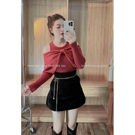 ÁO LEN KHOÉT VAI THẮT NƠ QC