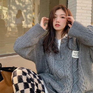 Áo len vặn thừng nam nữ dài tay dày ấm cổ v có móc gài, áo len unisex màu xanh, nâu, xám sợi len dệt kim vặn thừng đẹp