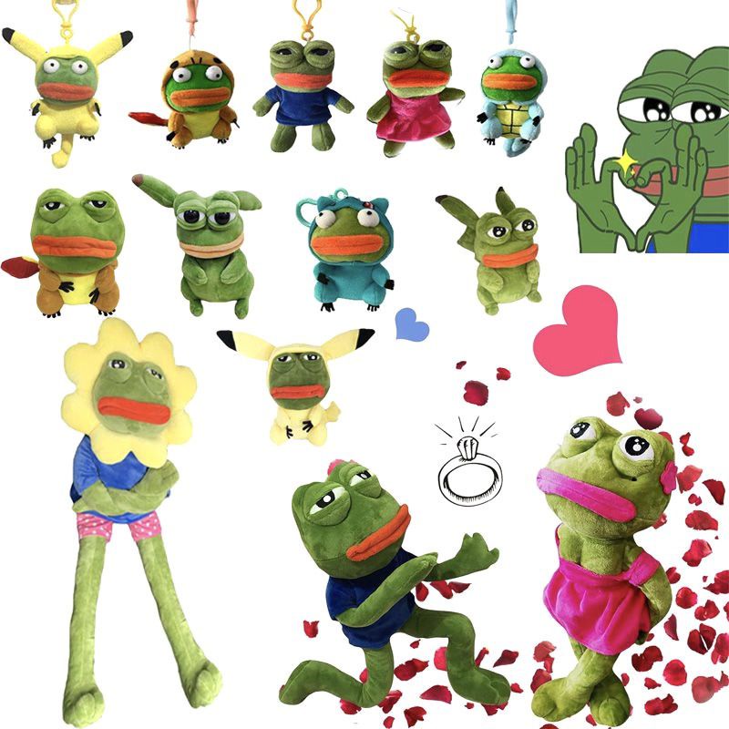 Ếch xanh pepe lai picachu Đồ chơi nhồi bông hình ếch Pepe cho bé Creative Pepe Sad Frog Stuffed Animal Gift