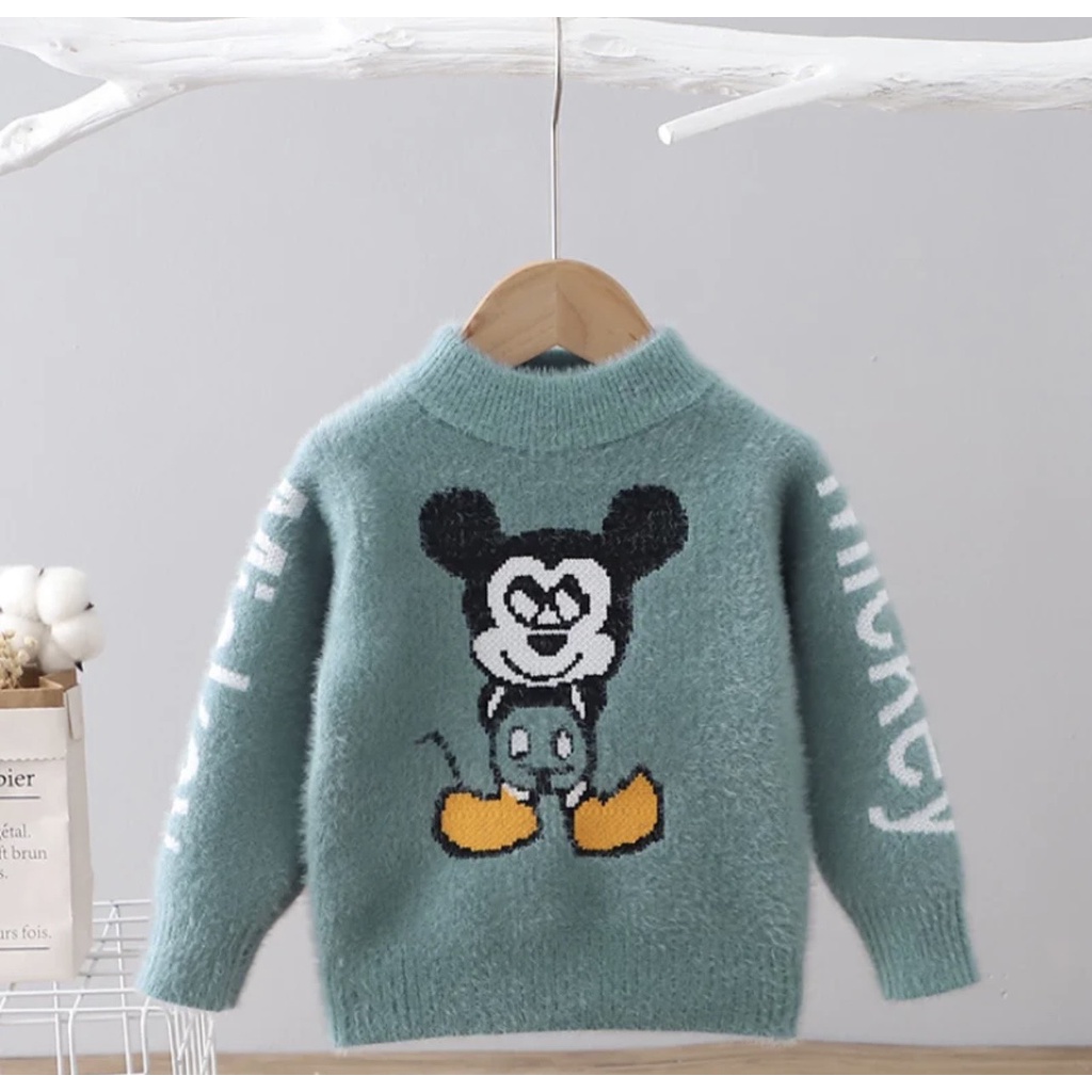 Xả!  Áo len lông thỏ dài tay hai lớp mẫu micky siêu nhân cho bé A11