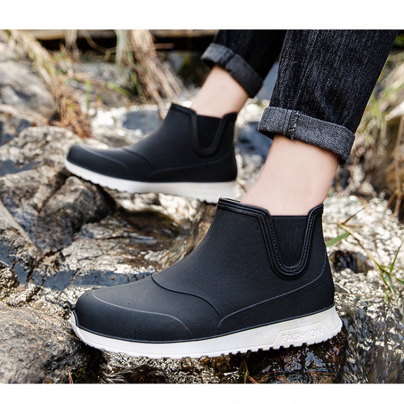 Giày Bốt Cao Su Đi Mưa Chống Trượt Mũi Tròn Thời Trang Cho Nam