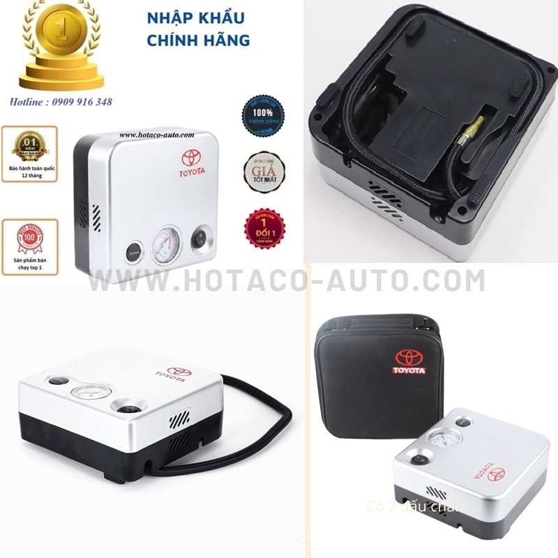 Bơm lốp toyota, bơm điện TOYOTA 12V, Bơm lốp ô tô loại mạnh 2 motor, 2 xi lanh đa chức năng
