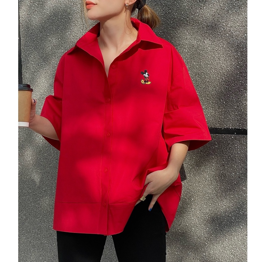 Áo sơ mi đỏ thêu Mickey SY STORE