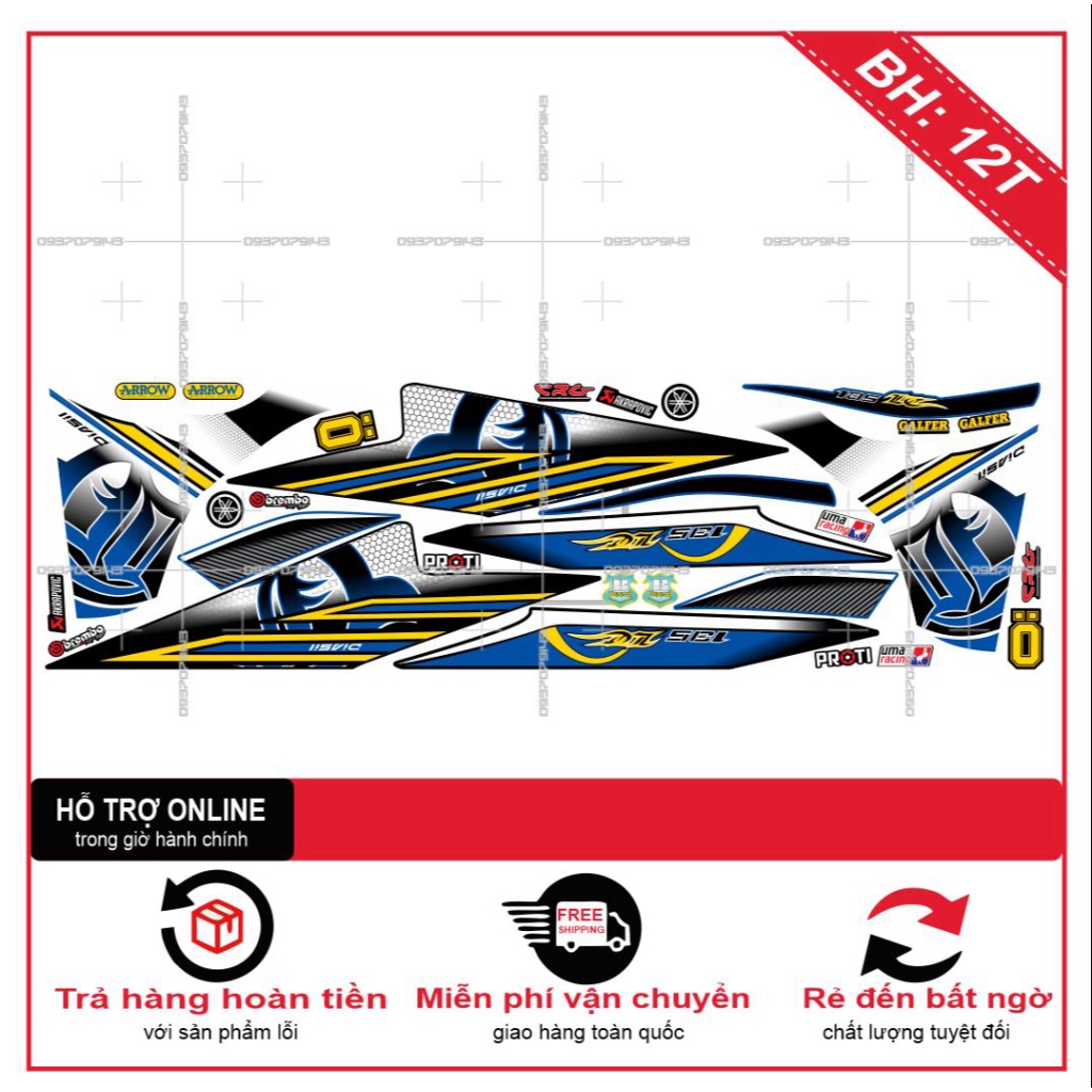 {SÀI GÒN-FREE SHIP] TEM RỜI EXCITER 2011 LC XE ĐEN BỬNG TRẮNG MẶT NẠ XANH GP