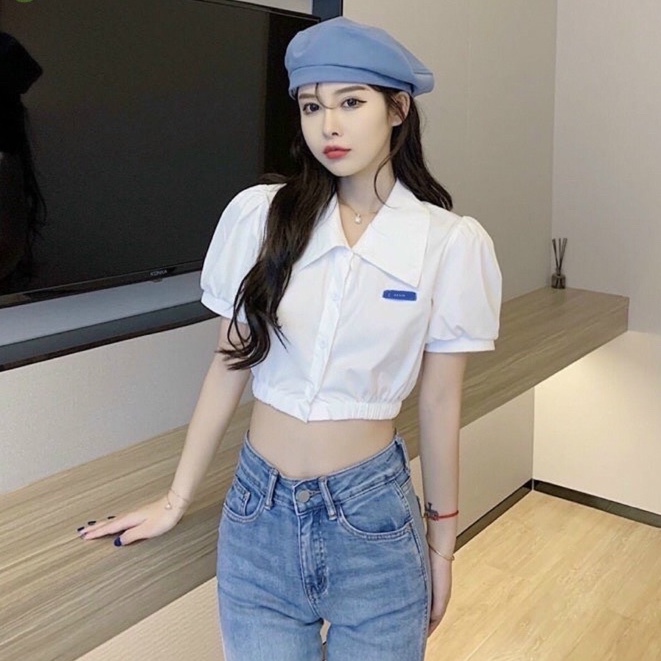 Áo sơmi học sinh bánh bèo dễ thương thêu logo