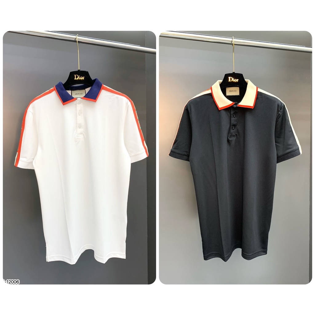 Áo Polo GC Nam Kẻ Viền Cổ Cực Đẹp - Áo Polo GC Nam Thêu Chữ Sọc Tay Cực Chất