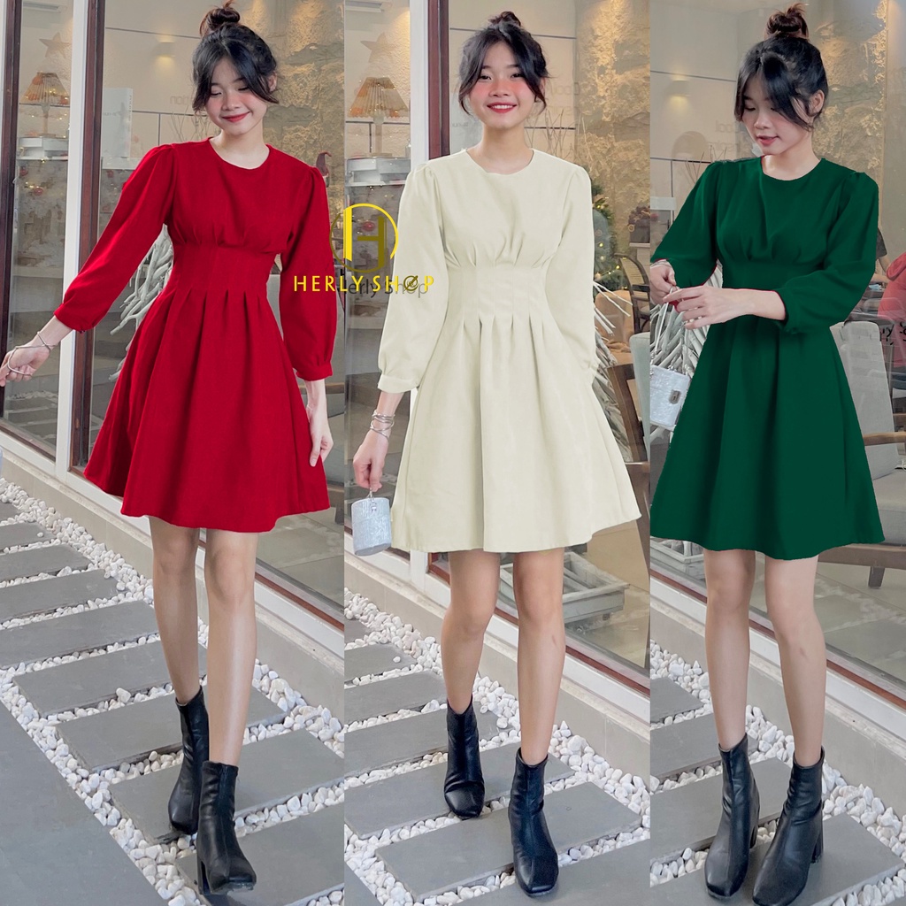 ĐẦM TAY DÀI XOÈ XẾP LY EO