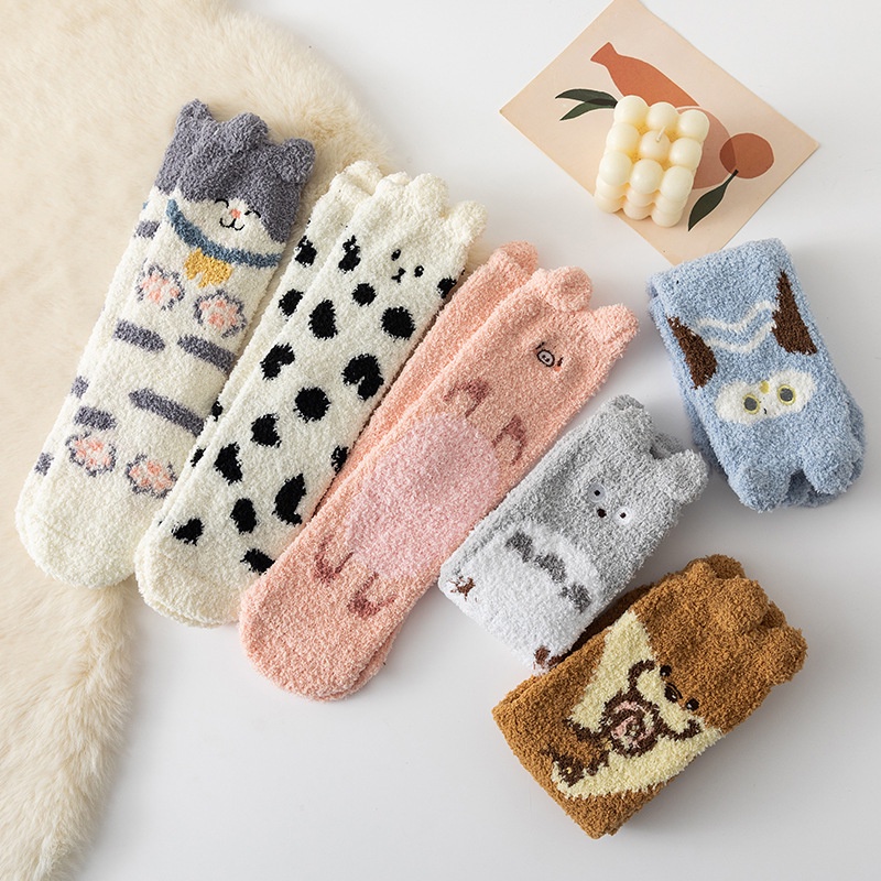 Vớ Lông Cừu San Hô Ấm Áp Kiểu Hoạt Hình Đáng Yêu Cho Nữ Mùa Thu Đông