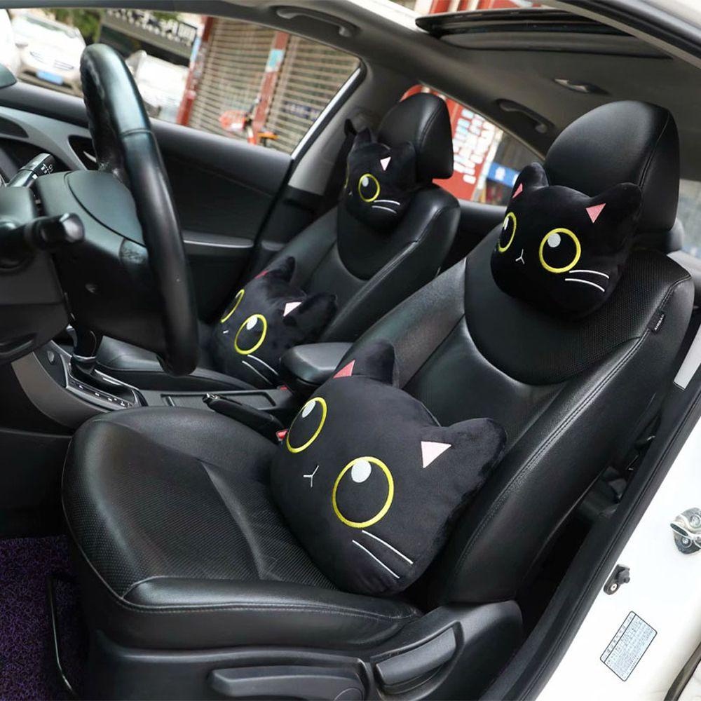 Gối Tựa Đầu, Tựa Lưng, Lót Tỳ Tay Chống Đau Mỏi Vai Gáy Cho Xe Hơi Hình Mèo Đen