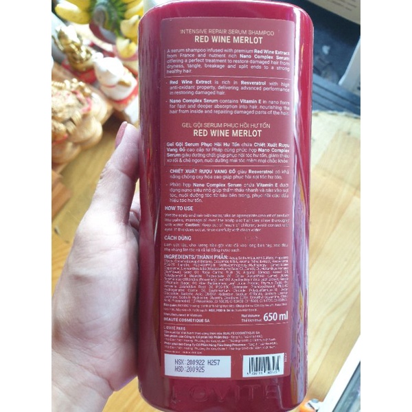 Gel gội L'ovite Paris Nano Complex Serum Rượu vang đỏ 650ml