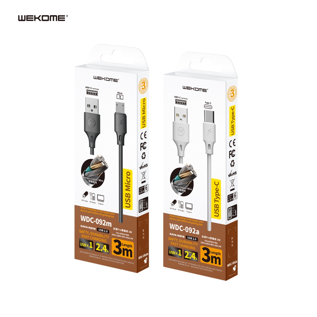 Cáp Sạc Điện Thoại Đủ Dòng Chống Gãy Gập, Hàng Chính Hãng WK - Dài 1m 2m Chuẩn 2.4A 092