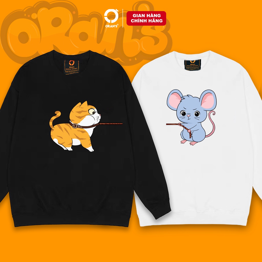 Áo Sweater in hình chuột kéo mèo ORAN'S Oversize chất nỉ cotton lót bông, FULLBOX ORANS COUPLE - 07
