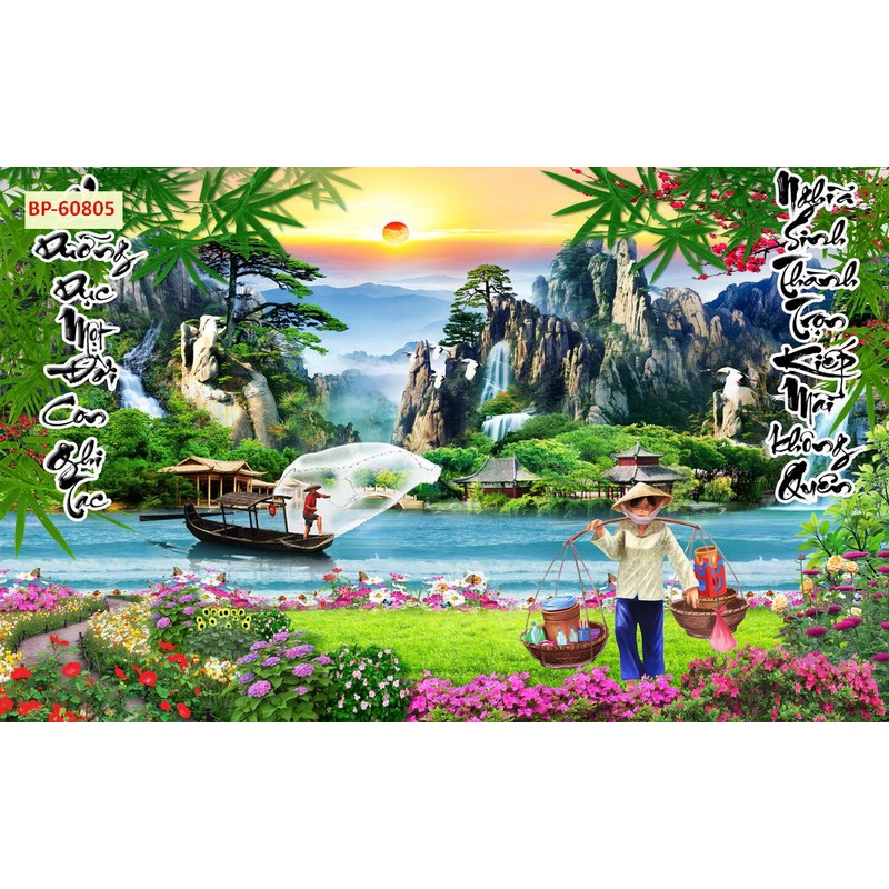 Tranh dán tường SƠN THUỶ thiên nhiên trong lành 3D