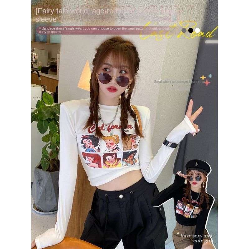 Áo Thun Croptop Tay Dài Phong Cách Retro Mỹ Thời Trang Mùa Thu 2022 Mới Cho Nữ