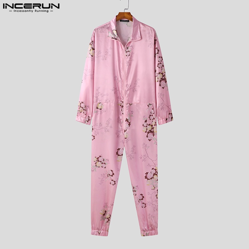 INCERUN Jumpsuit Dài Tay Họa Tiết Hoa Phong Cách Hippie Cho Nam