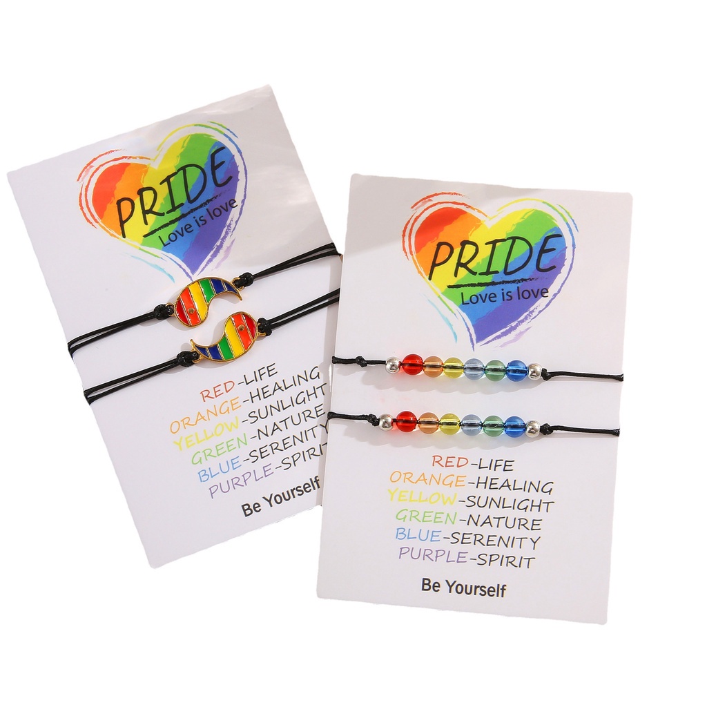 Set 4 vòng đeo tay AY chuỗi hạt màu cầu vồng cho cặp đôi