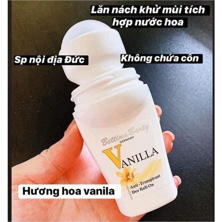 Lăn khử mùi, lăn nách, xịt body cho nữ BETTINA BARTY VANILLA Không cồn, không làm hăm da, hàng Đức nhập khẩu 50ML