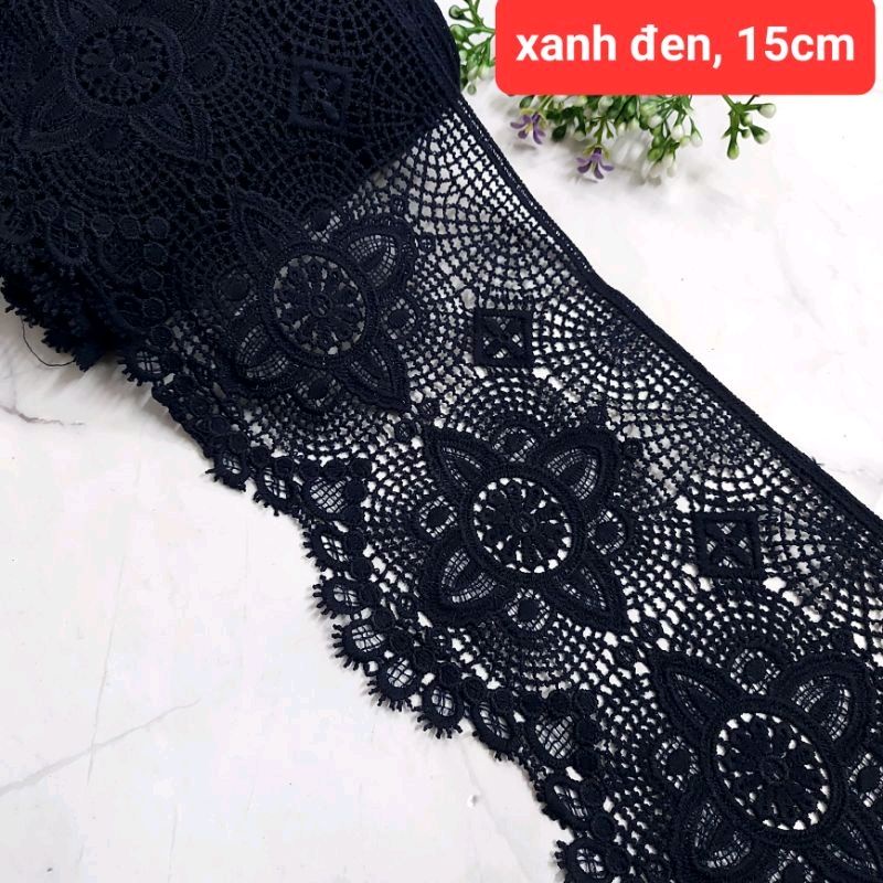 Ren cotton  trang trí ,màu xanh đen , size 15 cm .